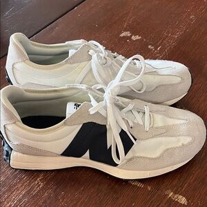 New Balance White, tan and Black Sneakers
